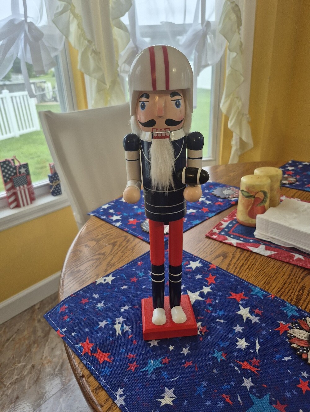 Wooden Nutcracker Football Player In Red, Navy & White